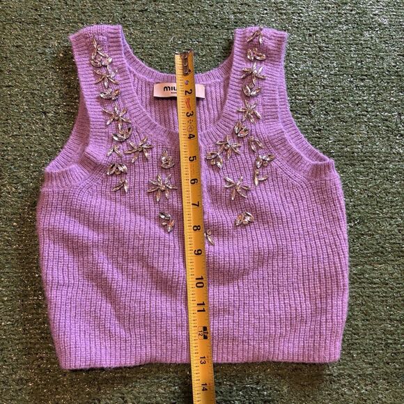 Women’s MIU MIU Crystal Jeweled Stretchy Tank Top Size 36 / XS purple Top AUTH - Picture 8 of 9
